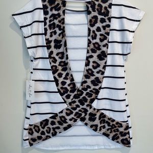 She & Sho striped top with leopard detail on back